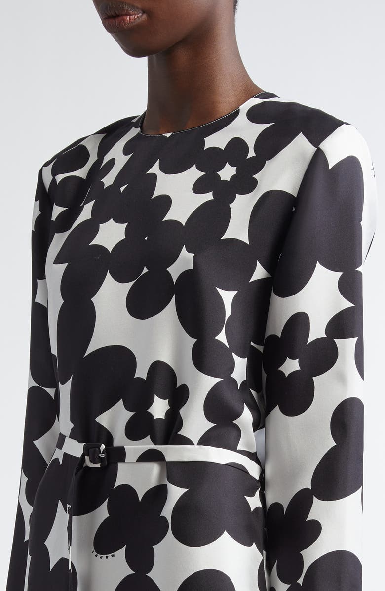 Marni Dililes Floral Long Sleeve Belted Silk Twill Midi Dress, Alternate, color, 