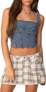 EDIKTED Pollie Denim Bustier Crop Top
