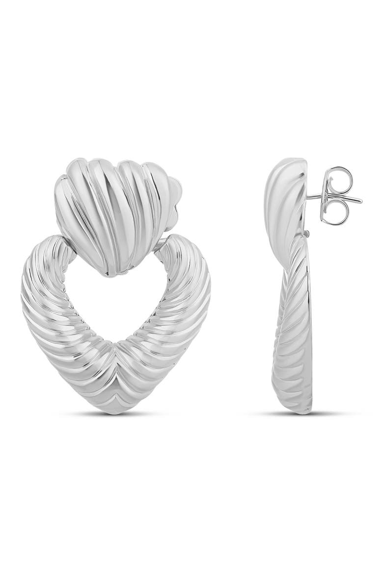 Textured Heart Drop Earrings, Main, color, SILVER