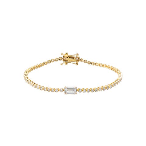 Lab Grown Diamond Bezel Emerald Accent Tennis Bracelet