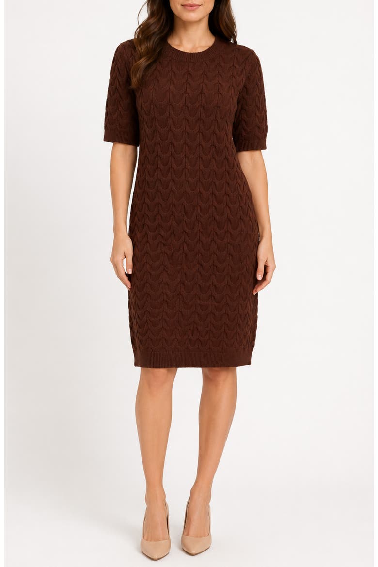 Short Sleeve Cable Knit Sheath Dress, Main, color, CHOCOLATE