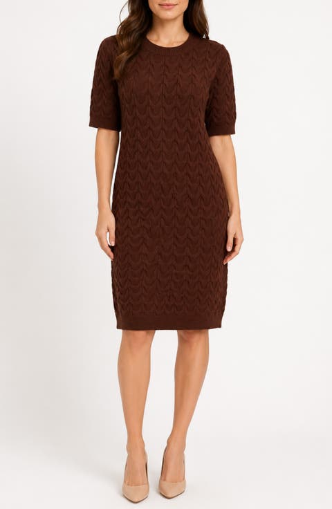 Short Sleeve Cable Knit Sheath Dress
