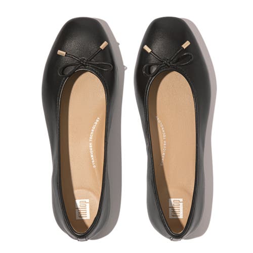 Fitflop Delicato Bow Soft Leather Ballet Flats In Black