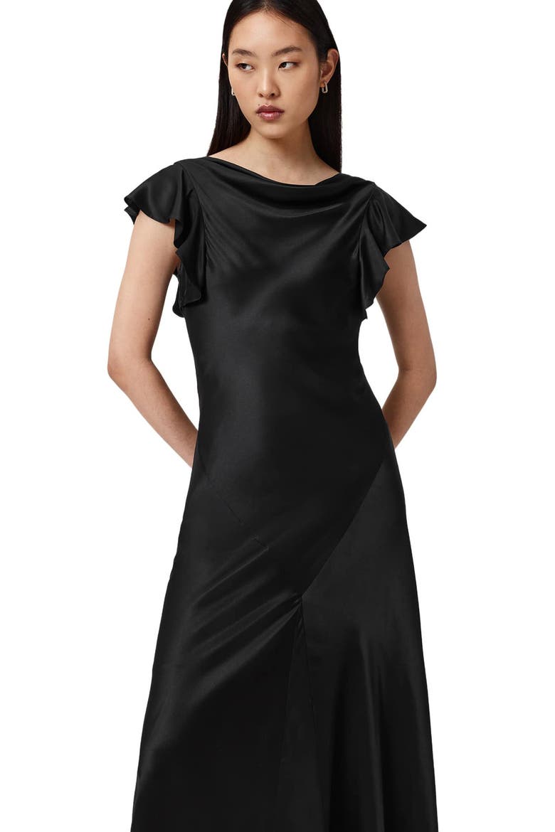 Floral Ruffle Maxi Dress, Alternate, color, BLACK