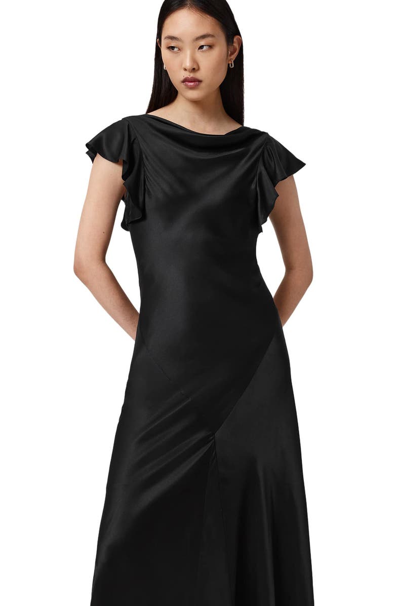 AllSaints Floral Ruffle Maxi Dress, Alternate, color, Black