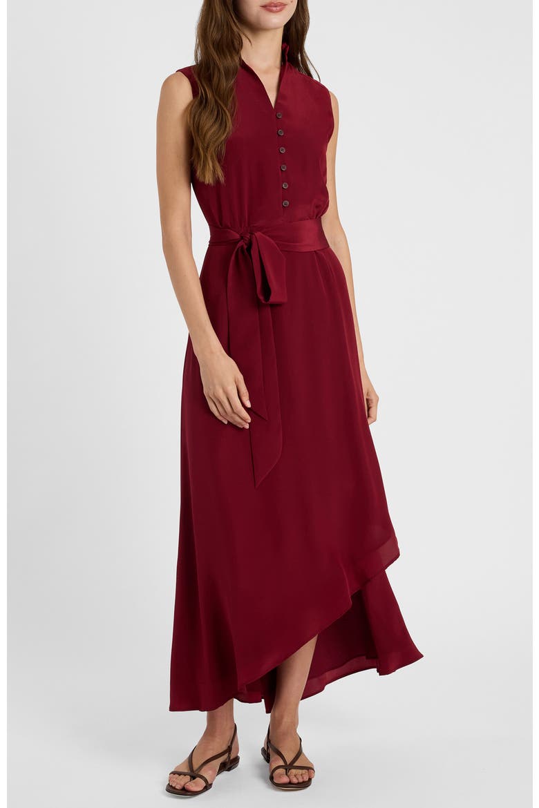 Carson Silk Hi-Lo Ruffle Collar Midi Dress, Main, color, Chili Pepper