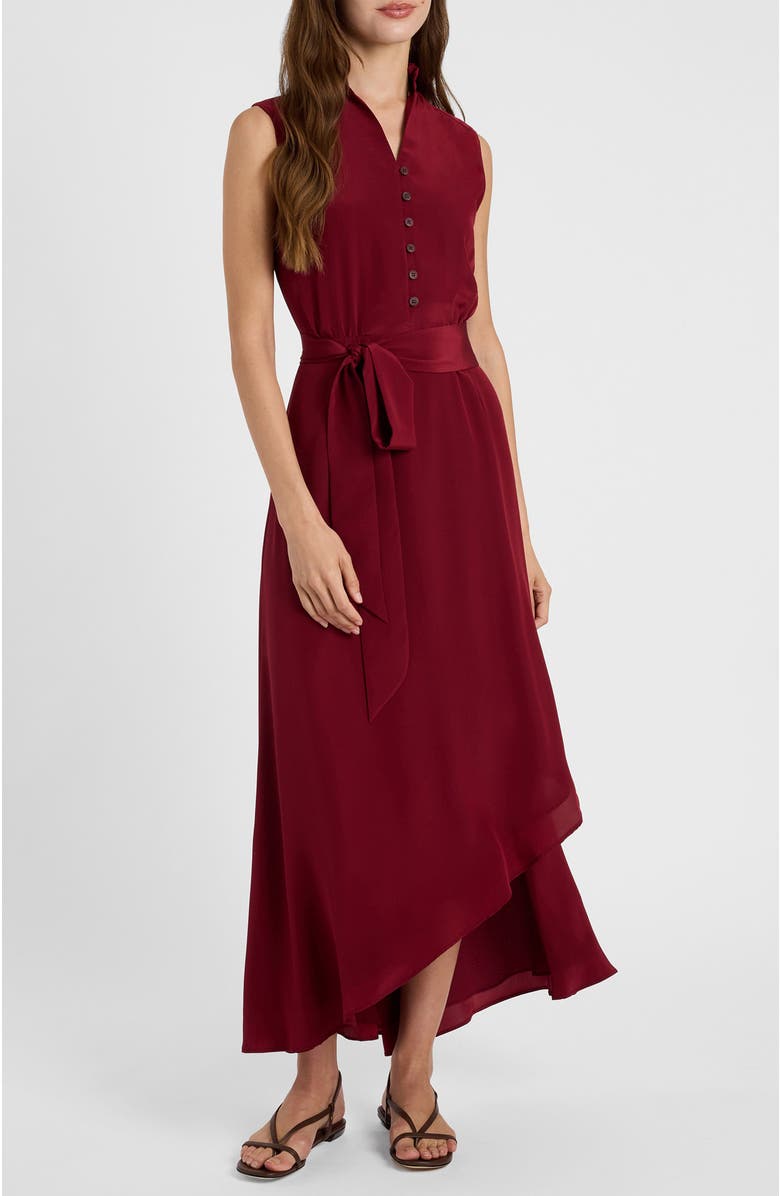 Santorelli Carson Silk Hi-Lo Ruffle Collar Midi Dress, Main, color, Chili Pepper