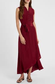Santorelli Carson Silk Hi-Lo Ruffle Collar Midi Dress