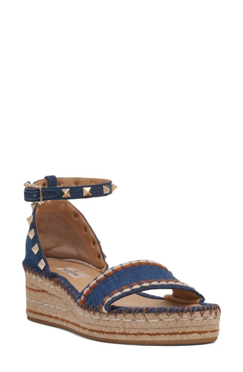 Valentino Rockstud Denim Wedge Espadrille Sandals