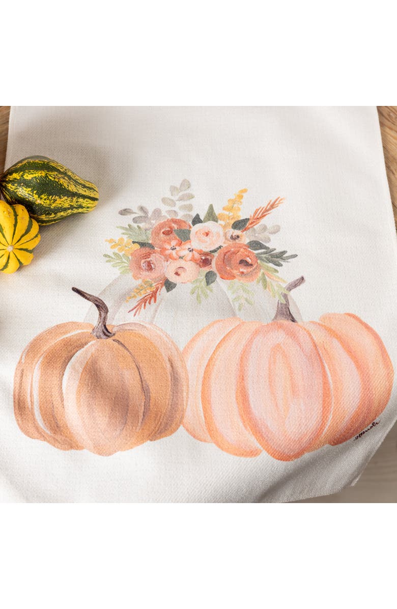 Transpac Pumpkin Floral Tea Towel Fall Harvest Kitchen Textile Gift, Alternate, color, Orange