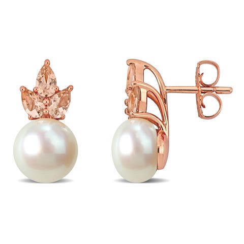 Pearl & Morganite Stud Earrings 14k