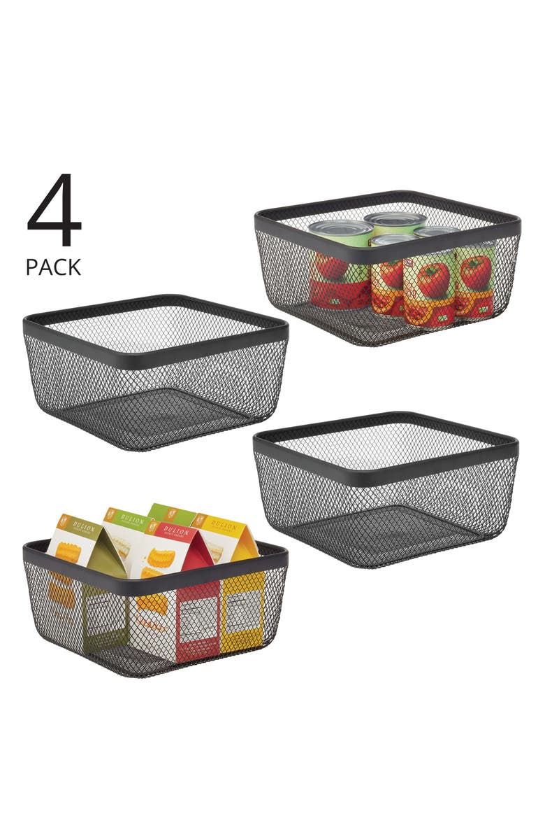 mDesign Metal Mesh Pantry Basket for Kitchen Storage - Set of 4 - Black, Alternate, color, Black