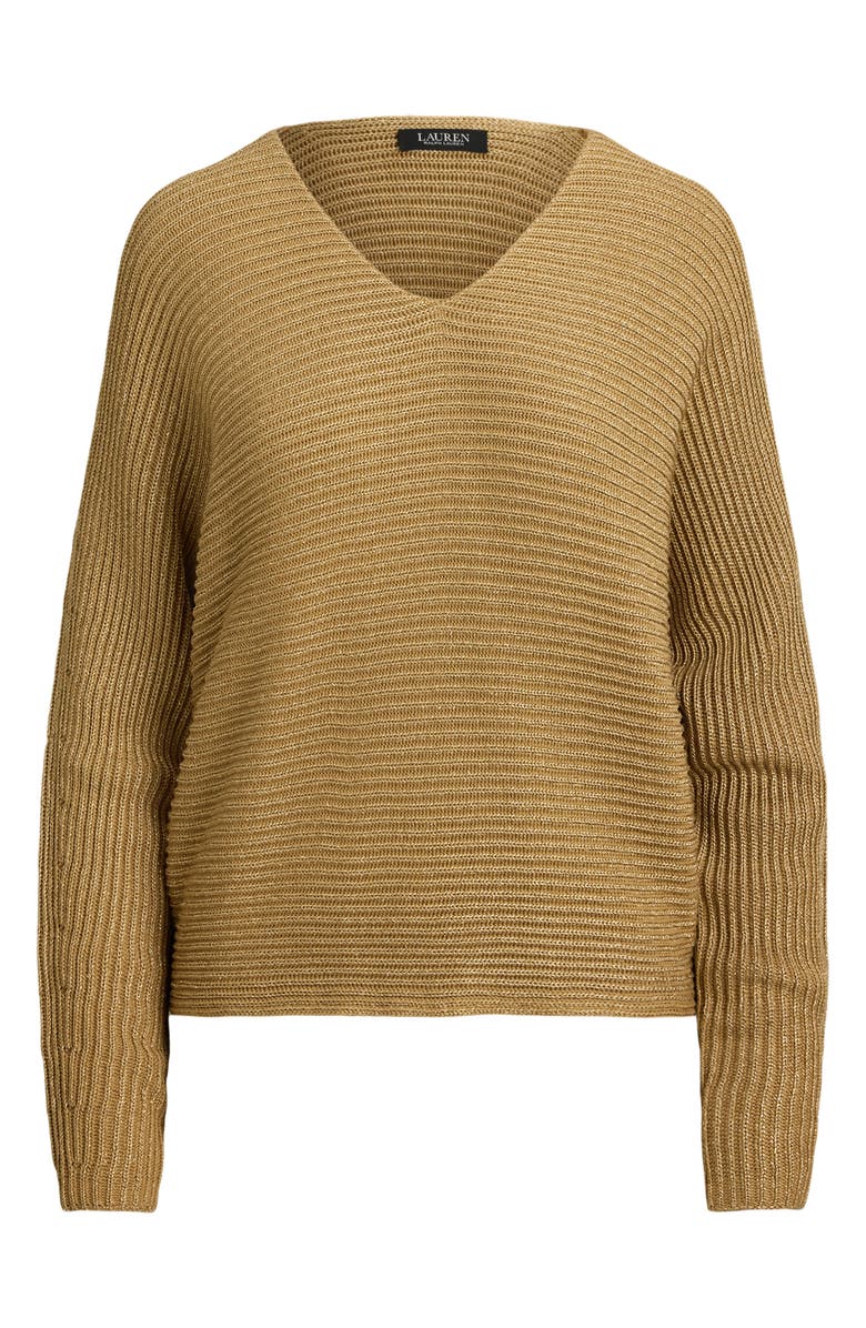 Lauren Ralph Lauren Metallic V-Neck Sweater, Alternate, color, Relic Gold Metallic