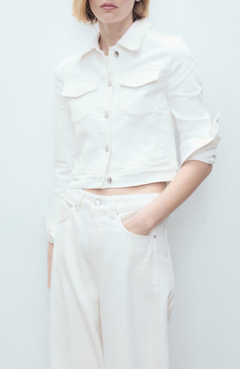 MANGO Crop Denim Jacket, Main, color, White