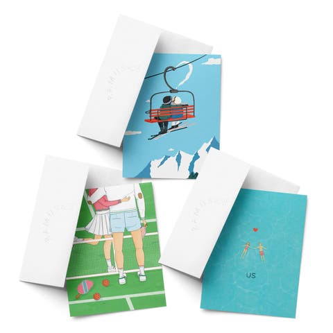 Love/Valentine's Assorted Greeting Card Pack (3ct) "Ski Love, Pickleball Couple, Us"