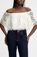 Sam Edelman Lace Ruffle Off the Shoulder Crop Top
