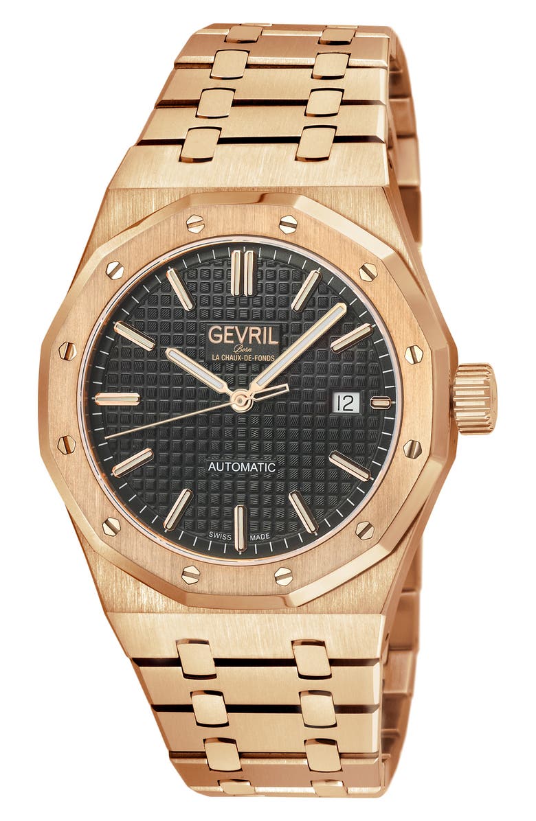 GEVRIL Gotham Bracelet Strap Automatic Watch, 41mm, Main, color, Rose Gold