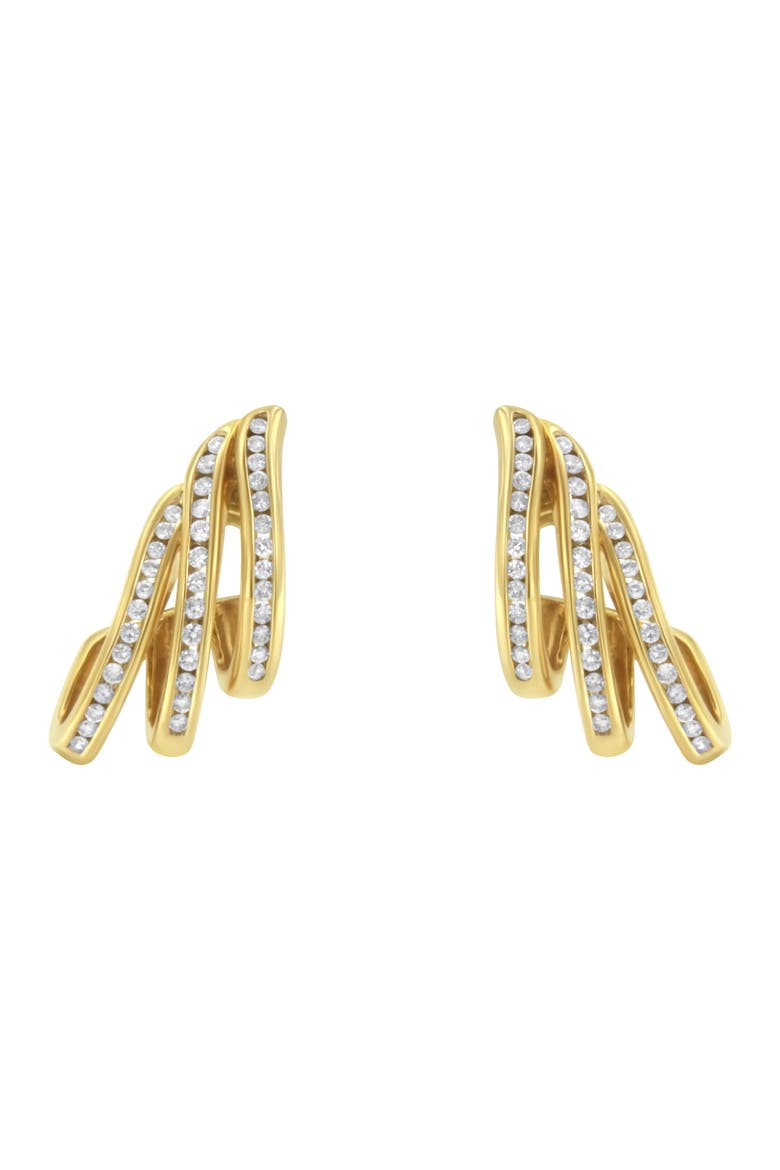 10K Yellow Gold 1 Cttw Diamond Multi Row Open Hoop Stud Earrings, Main, color, Yellow