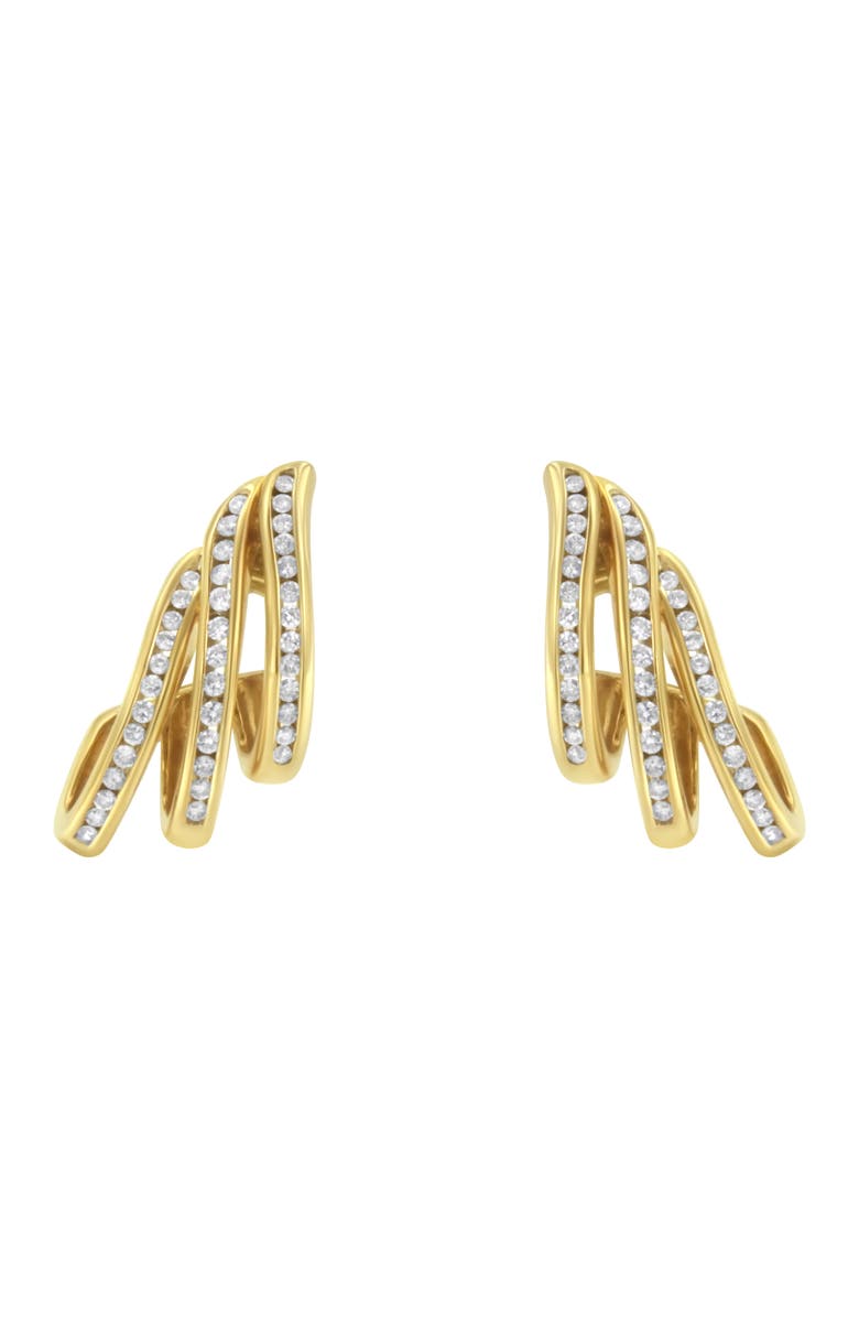 Haus of Brilliance 10K Yellow Gold 1 Cttw Diamond Multi Row Open Hoop Stud Earrings, Main, color, Yellow