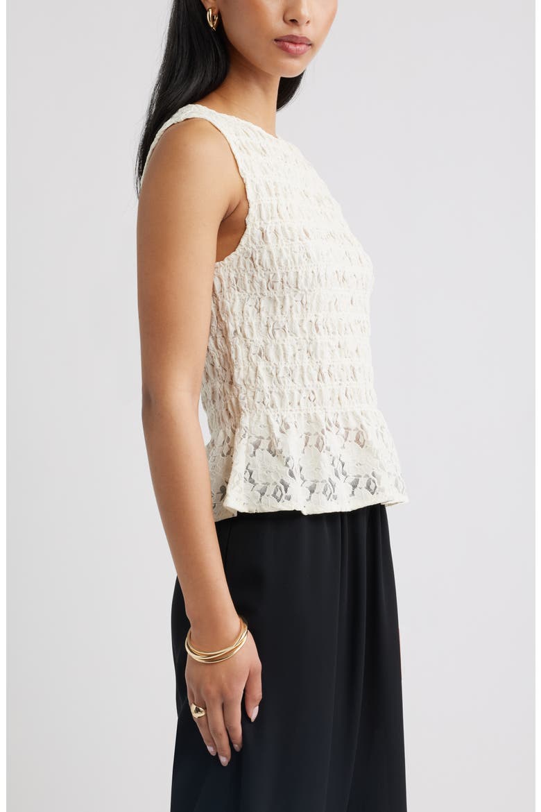 Smocked Lace Peplum Top, Alternate, color, IVORY