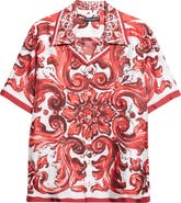 Dolce&Gabbana Majolica Print Short Sleeve Silk Button-Up Shirt