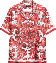 Dolce&Gabbana Majolica Print Short Sleeve Silk Button-Up Shirt