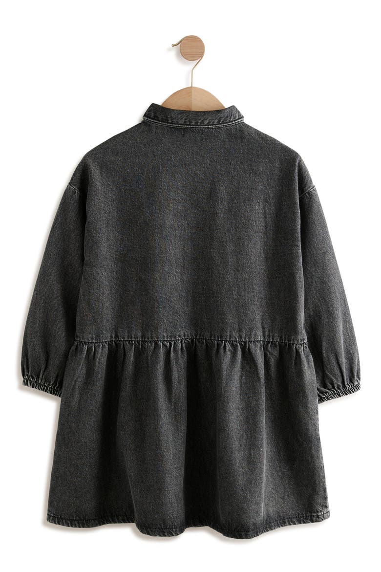 Kids' Diamante Long Sleeve Cotton Denim Shirtdress, Alternate, color, BLACK