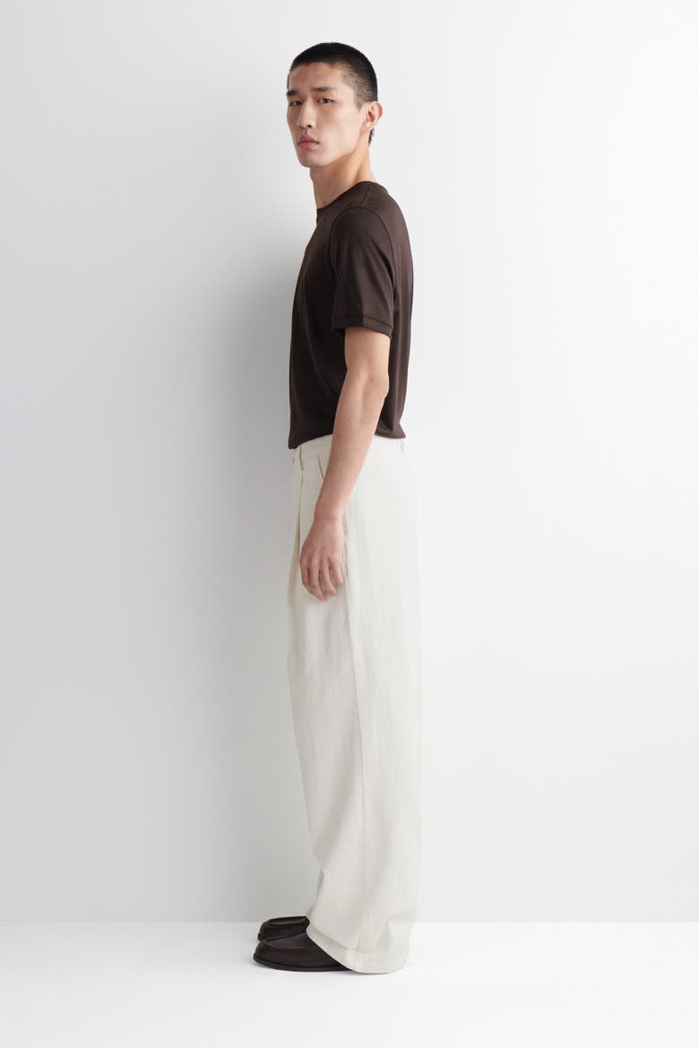 Pleated Relaxed-Fit Wide-Leg Denim Pants, Alternate, color, NATURAL WHITE