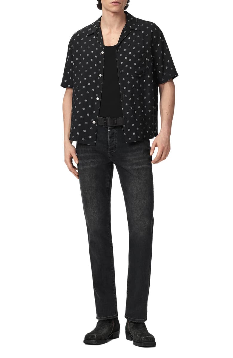 AllSaints Upton Short Sleeve Button-Up Shirt, Alternate, color, Jet Black