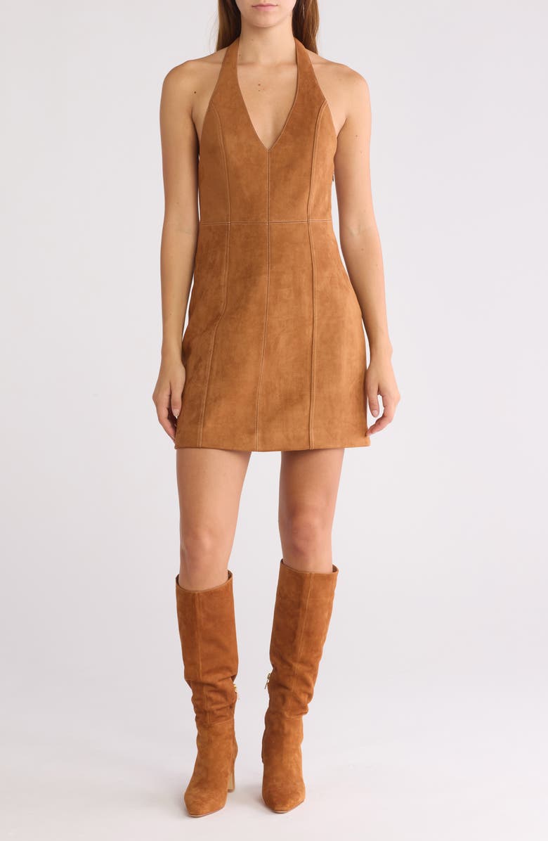 MOTHER The Neckline Faux Suede Halter Dress, Main, color, 