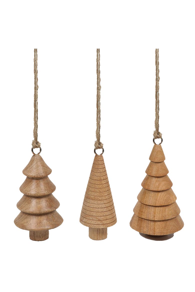 5" Wooden Tree Christmas Ornaments, Main, color, Earth tones
