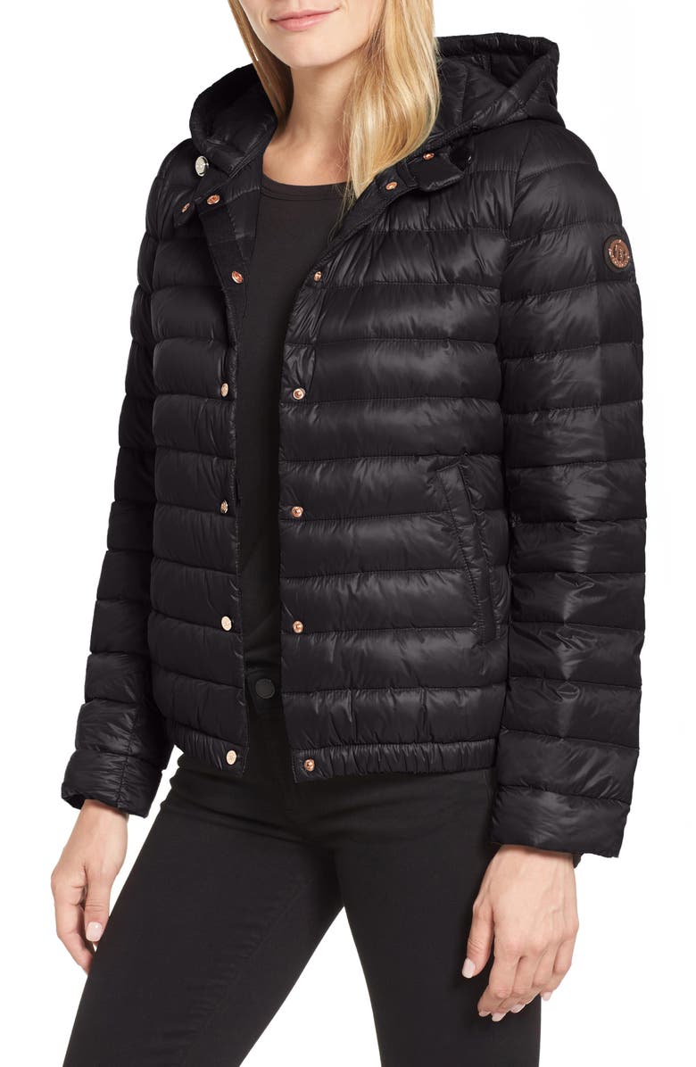 Bernardo Water Resistant Insulated Hooded Bomber Jacket, Main, color, 