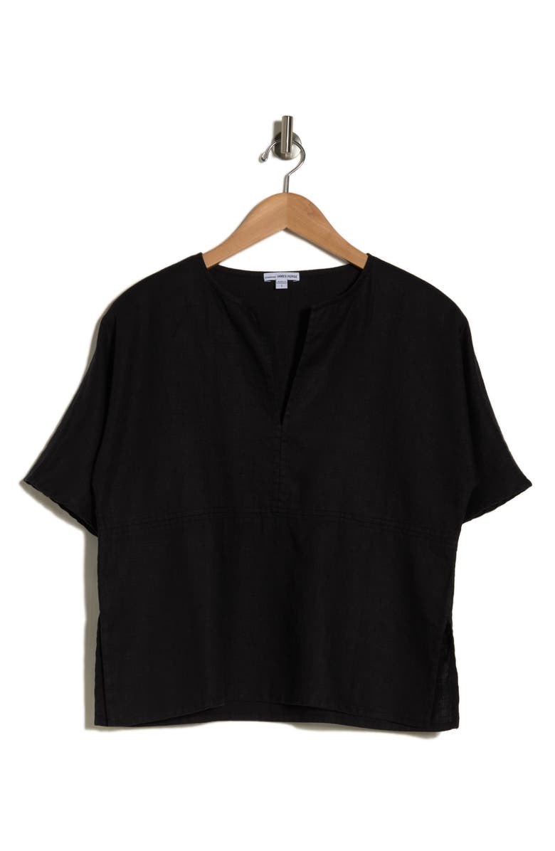 James Perse Split Neck Linen Top, Alternate, color, Black