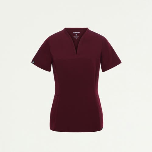 Jaanuu 2-pocket Tailored V-neck Scrub Top In Burgundy