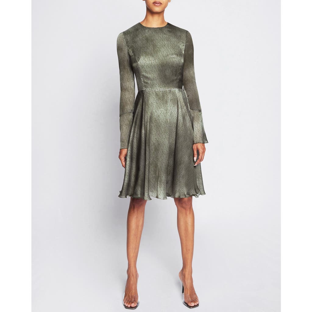 Santorelli Roni Long Sleeve Knee Length Ombre Polka Dot Flared Dress In Deep Sage