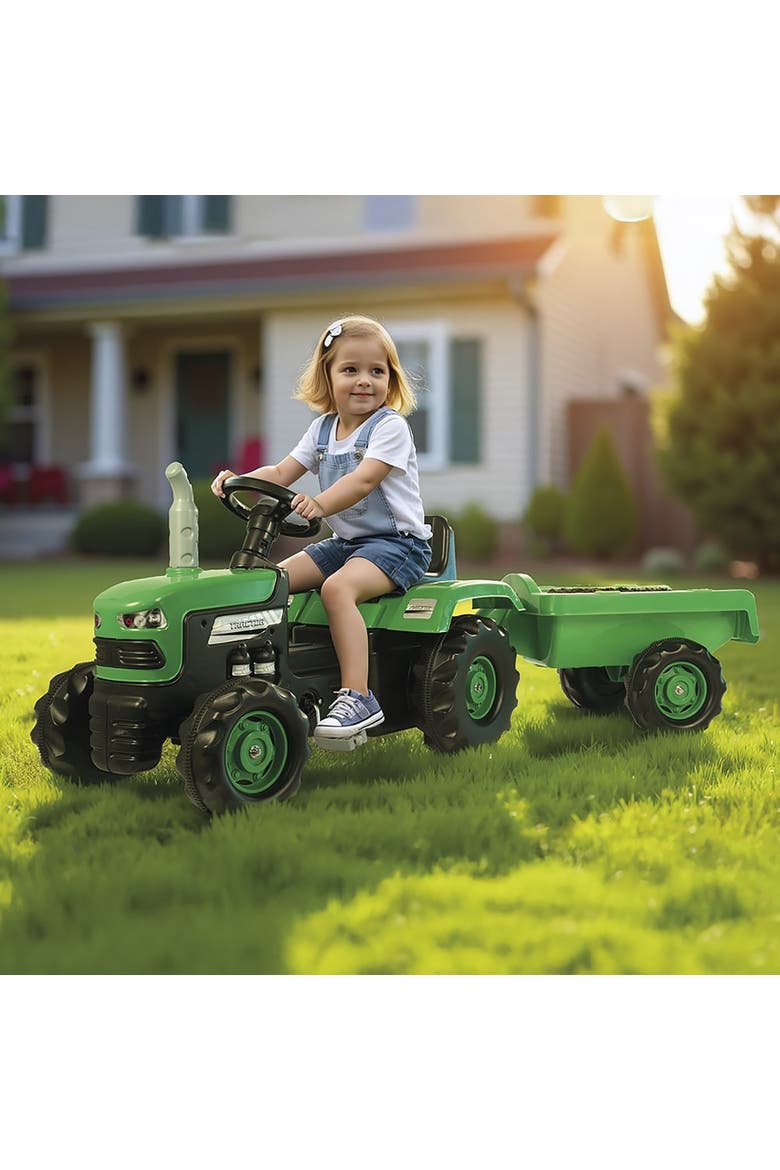 Pedal Operated Tractor W/Trailer Green Ages 3+, Alternate, color, Multicolored