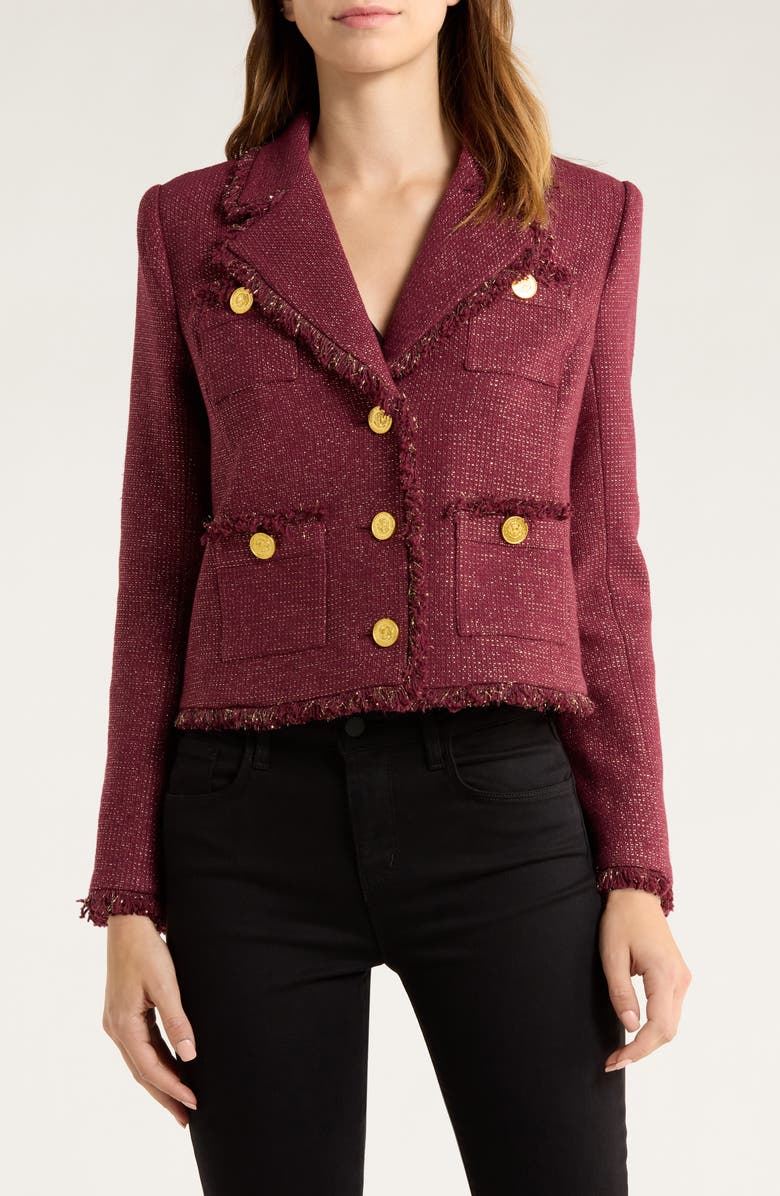 L'AGENCE Sylvia Metallic Blazer, Main, color, Malbec/ Gold