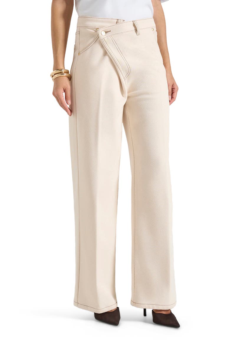 Astrid Wrapover Wide Leg Jeans, Main, color, Cream