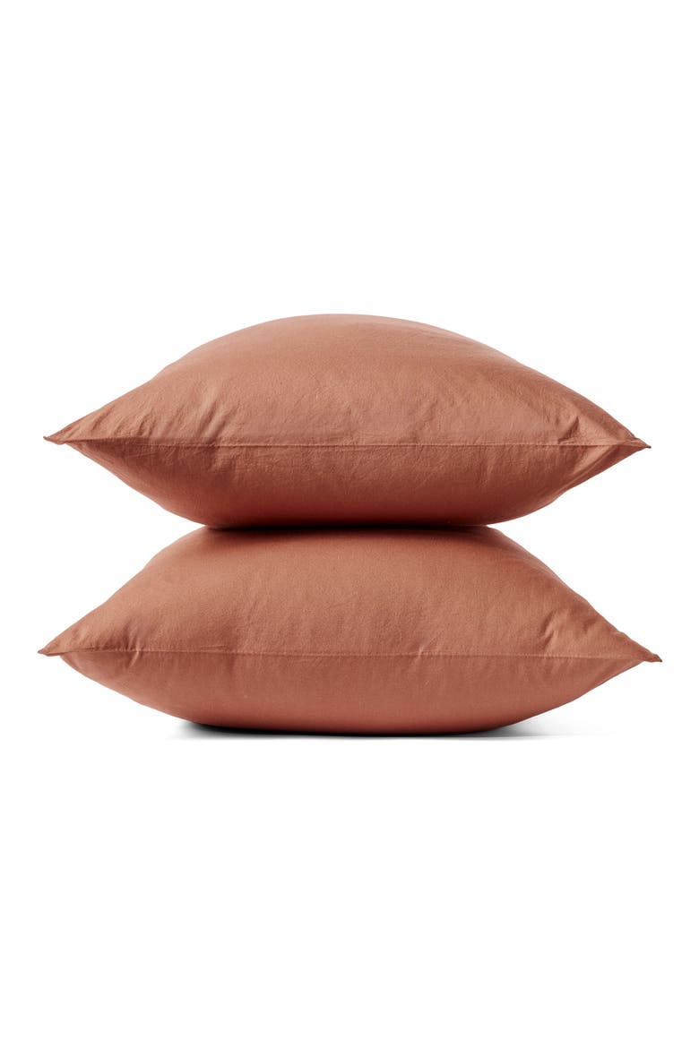 Set of 2 Crinkled Organic Cotton Percale Pillowcases, Main, color, SEDONA