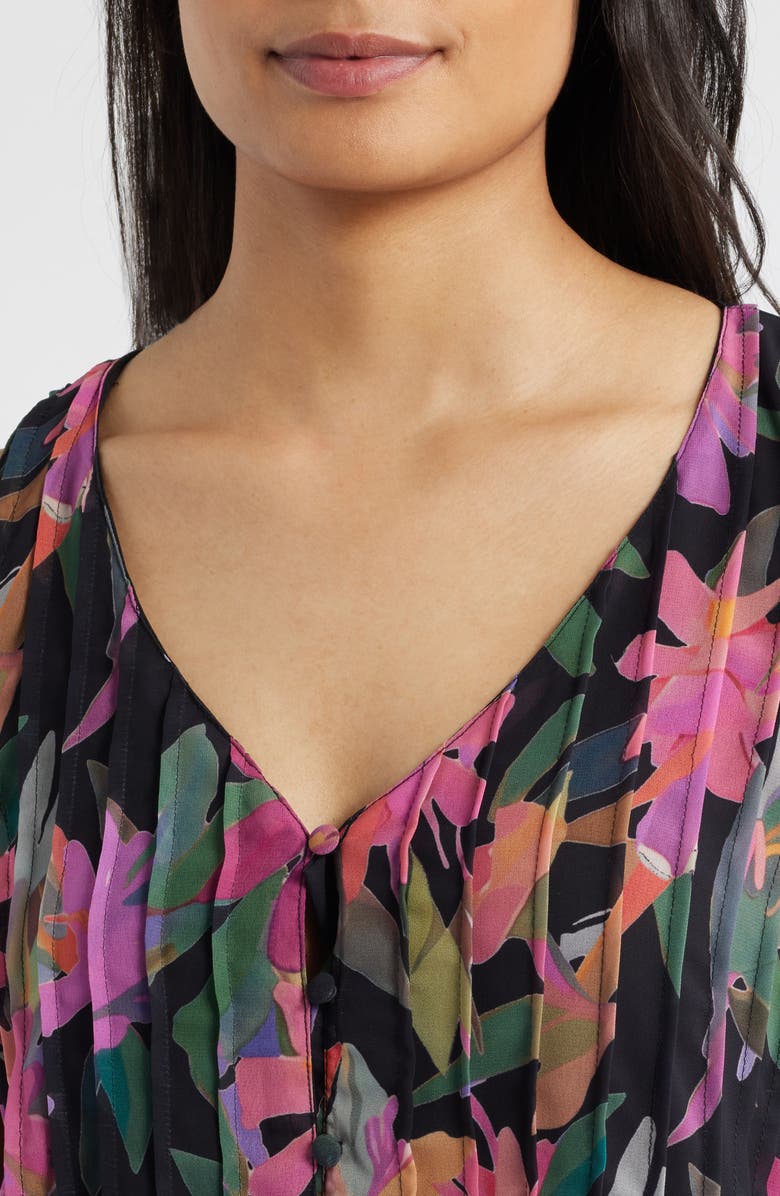 Vince Camuto Print Pleated Tank, Alternate, color, Rich Black