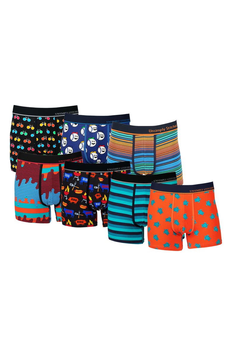 UNSIMPLY STITCHED 7-Pack Assorted Stretch Cotton Trunks, Main, color, Blue Multi
