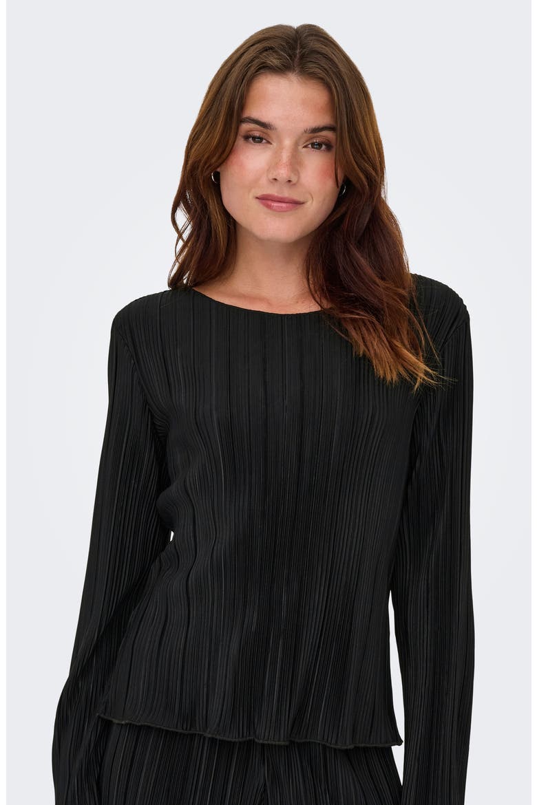 Pery Long Sleeve Plissé Top, Alternate, color, BLACK