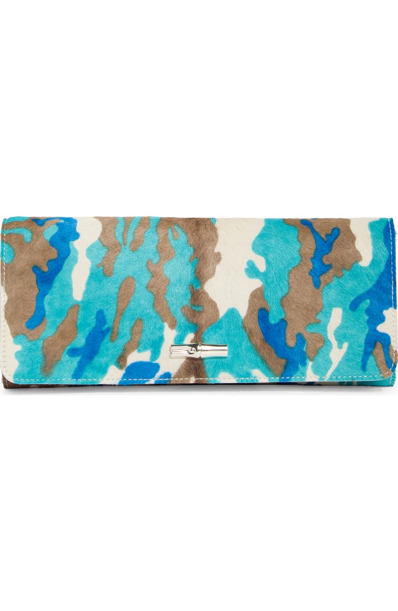 Longchamp Deep Camo Genuine Calf Hair Clutch, Main, color, Turquoise