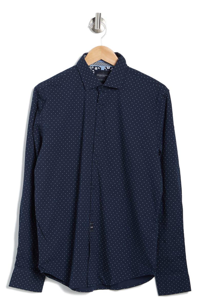 DENIM AND FLOWER Polka Dot Long Sleeve Button-Up Shirt, Alternate, color, Navy