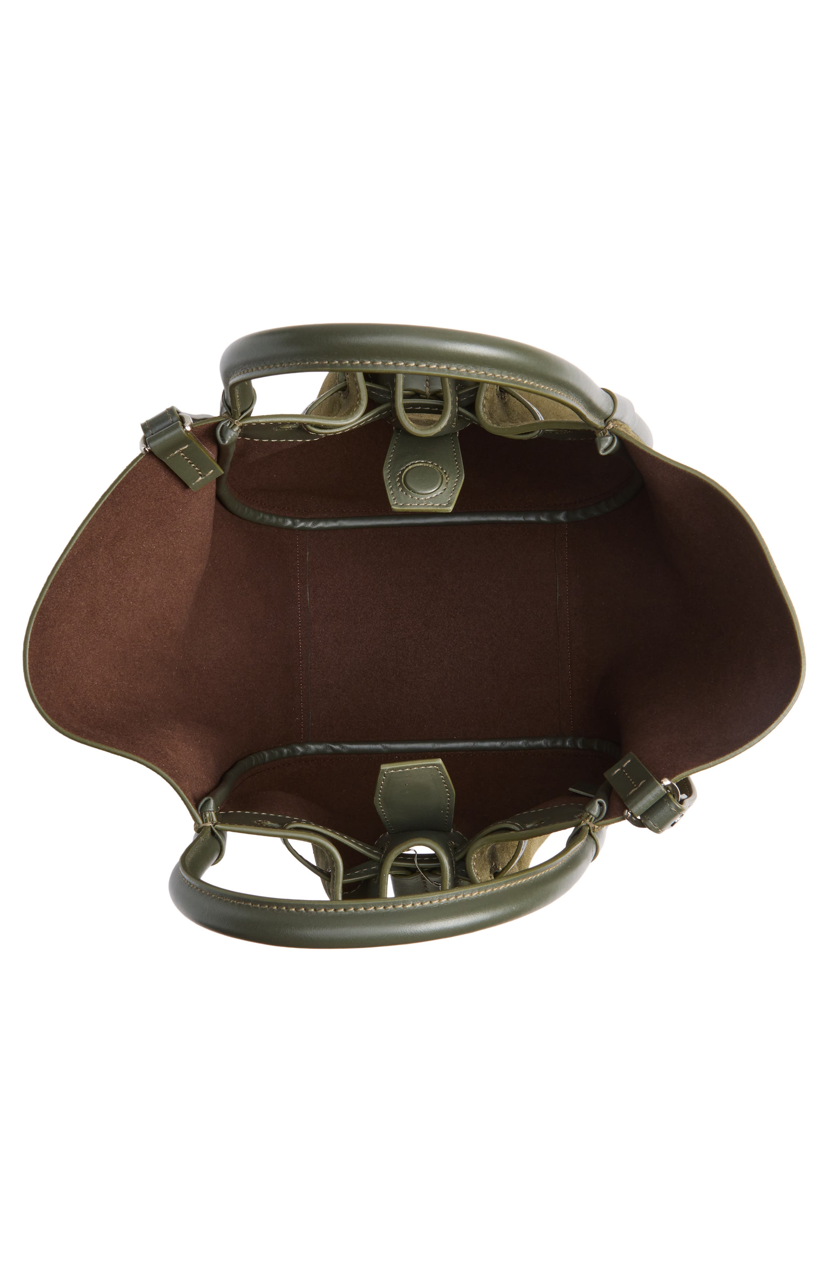 Small Ruched Leather Tote, Alternate, color, OLIVE 324