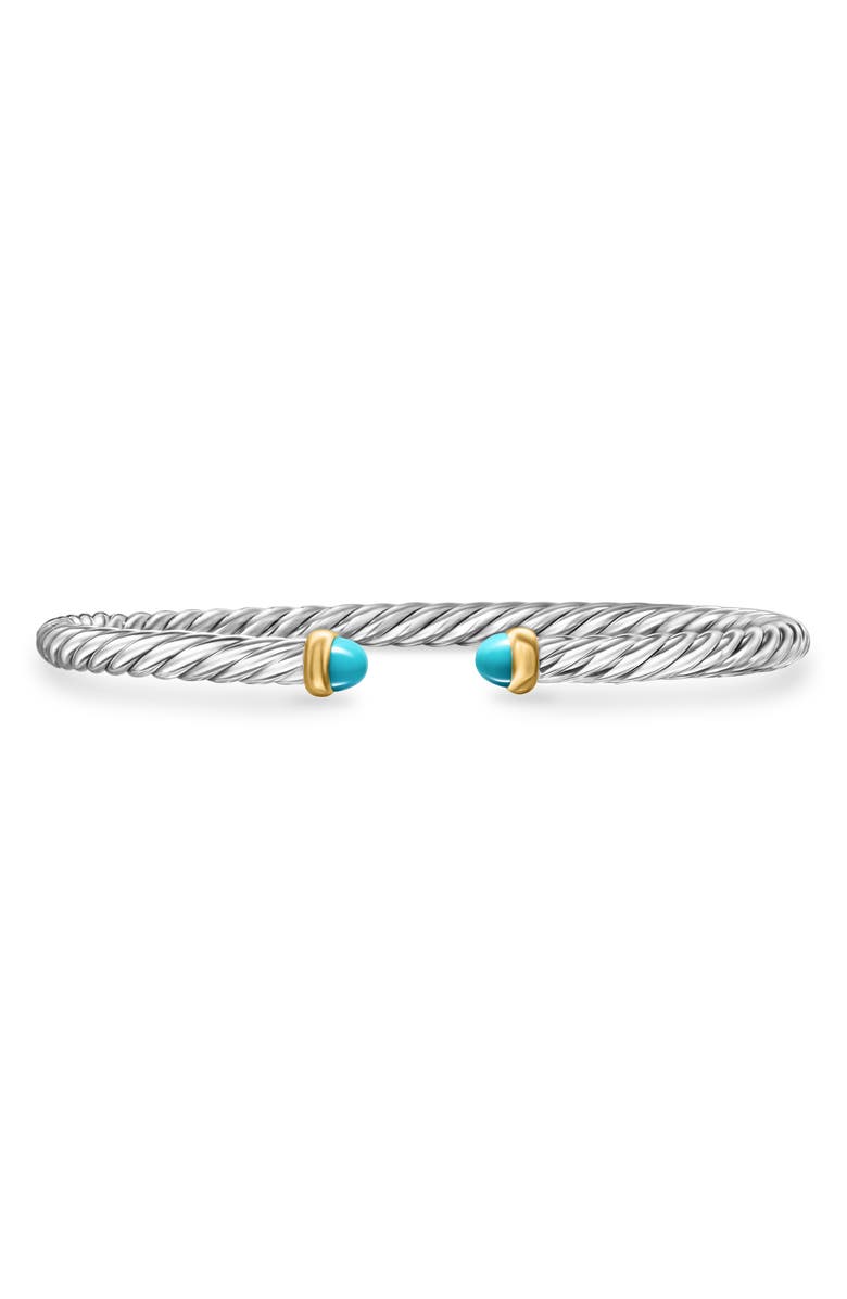 David Yurman Cable Flex Bracelet in Sterling Silver with 14K Yellow Gold, 4mm, Main, color, Silver/ Gold/ Turquoise