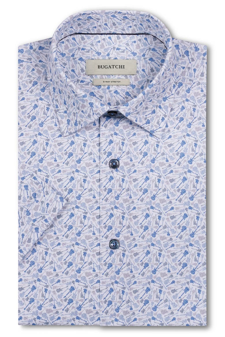 Miles OoohCotton® Guitar Print Short Sleeve Button-Up Shirt, Alternate, color, PEACOCK