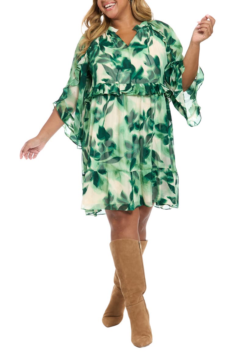 Floral Ruffle Chiffon A-Line Dress, Main, color, CREAM GREEN