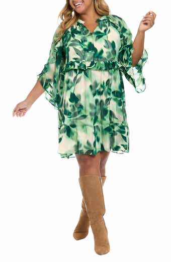 London Times Floral Ruffle Chiffon A-Line Dress