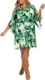London Times Floral Ruffle Chiffon A-Line Dress